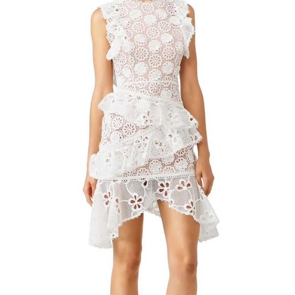 Alexis White Asymmetrical Lace Dress